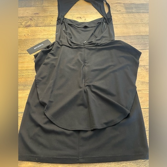 BEBE Black Peplum Bodycon Cocktail Mini Dress Open Back Sweetheart Neckline - Picture 10 of 13